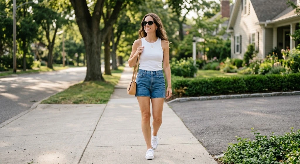 1. Classic Denim Shorts and White Tank Top