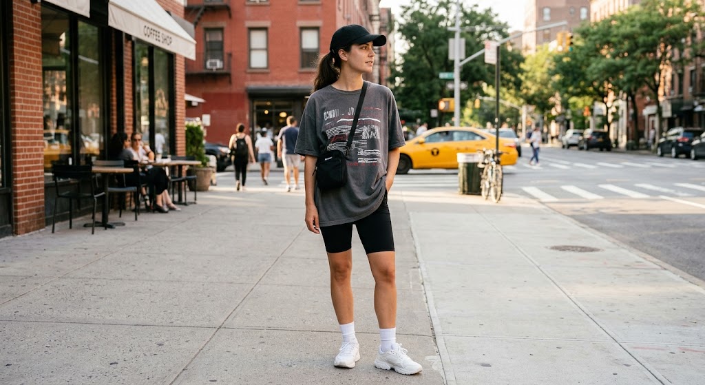 2. Oversized Graphic Tee With Biker Shorts