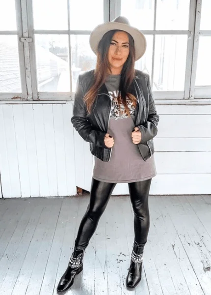 A Classic Tee Meets Leather Chic