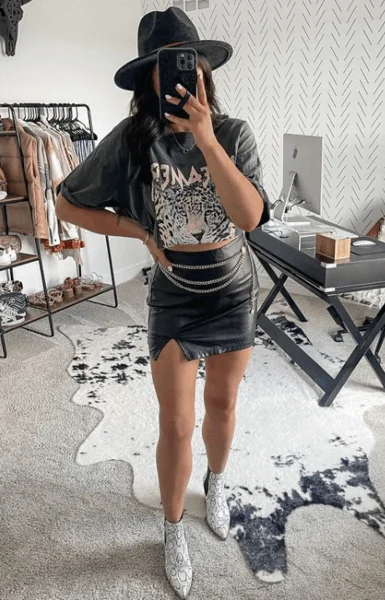 Rock Tee and Leather Skirt