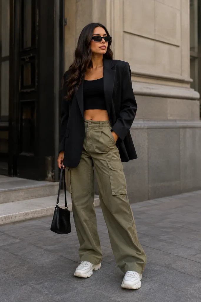 Elevated Baddie Cargo Pants with a Blazer Twist